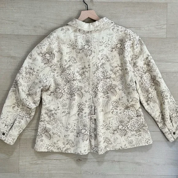 J JILL XL VTG Jacquard Hemp Cotton Button Front Collared Jacket • Ivory Beige - Picture 10 of 12